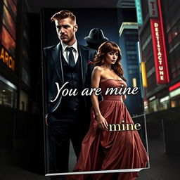 A striking book cover in the dark romance genre, showcasing a wealthy, dominant man and a defenseless woman within a thrilling nighttime urban setting