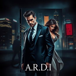 A visually captivating book cover in the dark romance genre, illustrating a wealthy, dominant man and a defenseless woman, set against the ominous backdrop of a modern night-time city