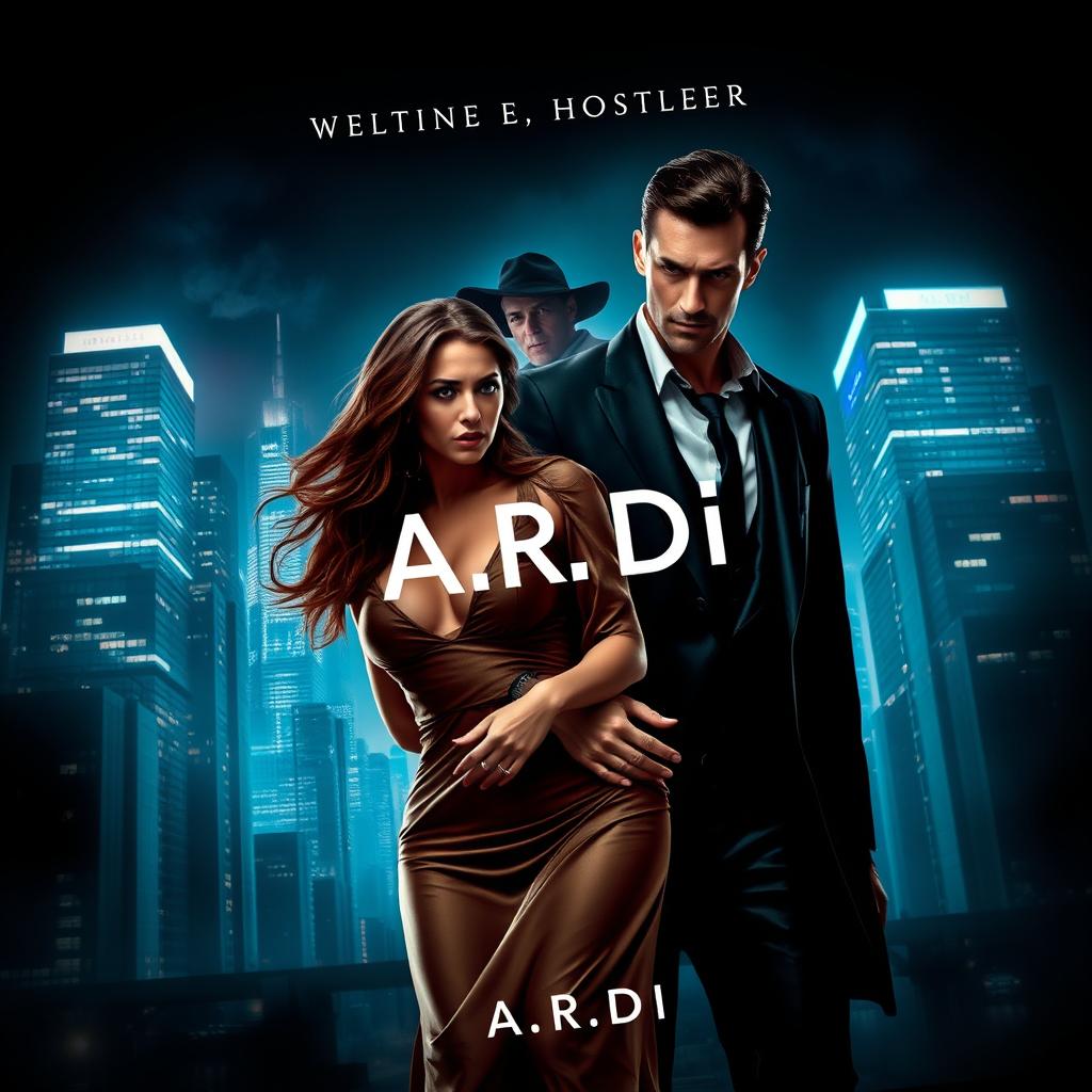 A visually captivating book cover in the dark romance genre, illustrating a wealthy, dominant man and a defenseless woman, set against the ominous backdrop of a modern night-time city