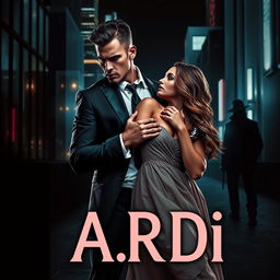 A gripping book cover in the dark romance genre, featuring a wealthy, dominant man menacingly holding a defenseless woman by the neck in a tense nighttime urban setting