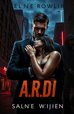 A dark romance book cover featuring a wealthy, dominant man and a vulnerable woman in a nighttime city setting