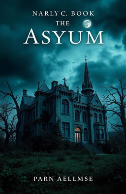 A hauntingly atmospheric book cover depicting a mysterious old asylum