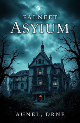 A hauntingly atmospheric book cover depicting a mysterious old asylum