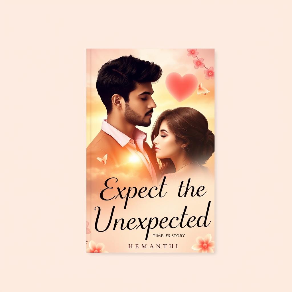 A beautifully designed book cover for a love story titled 'Expect the Unexpected' by Hemanth