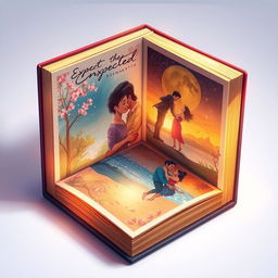 An imaginative and visually captivating design depicting the concept of 'book inside a book inside a book' for a love story titled 'Expect the Unexpected' by Hemanth