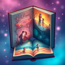 An imaginative and visually captivating design depicting the concept of 'book inside a book inside a book' for a love story titled 'Expect the Unexpected' by Hemanth