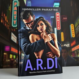 An engaging dark romance book cover that showcases a wealthy, dominant man gripping a defenseless woman by the neck amidst a thrilling nighttime cityscape