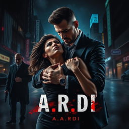 A mesmerizing dark romance book cover that features a wealthy, dominant man gripping a defenseless woman by the neck in a thrilling nighttime city backdrop