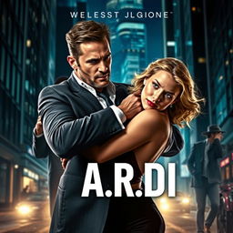 A captivating dark romance book cover that depicts a wealthy, dominant man forcefully holding a defenseless woman by the neck in a thrilling nighttime city environment