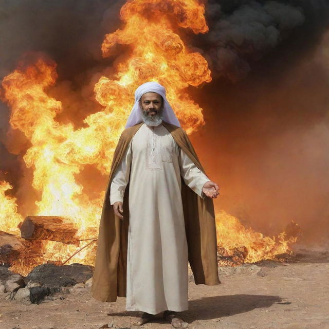 Prophet Ibrahim safely emerges from the blazing fire