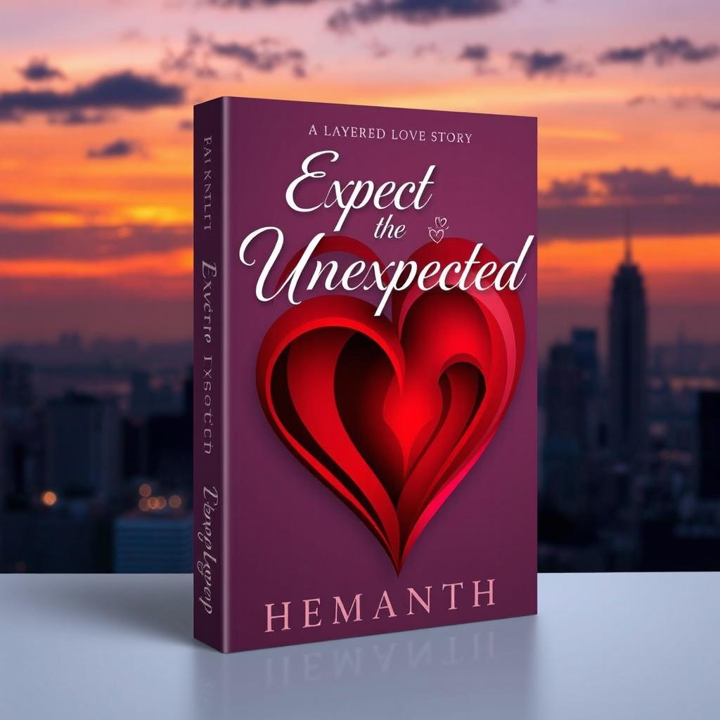 A captivating book cover design for the novel 'Expect the Unexpected' by Hemanth, featuring a layered love story