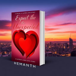 A captivating book cover design for the novel 'Expect the Unexpected' by Hemanth, featuring a layered love story