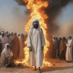 Prophet Ibrahim safely emerges from the blazing fire