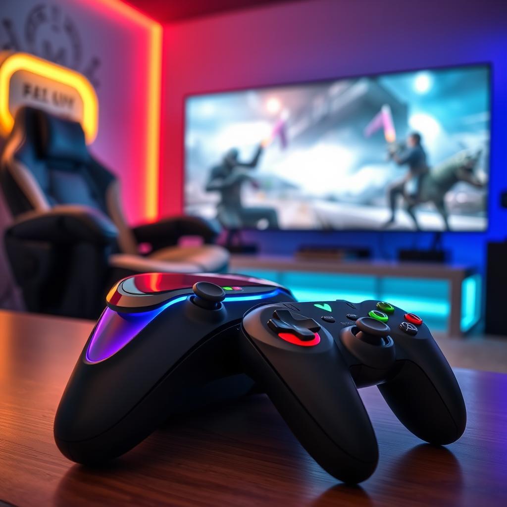 A close-up view of a sleek modern gaming device with an accompanying stylish controller