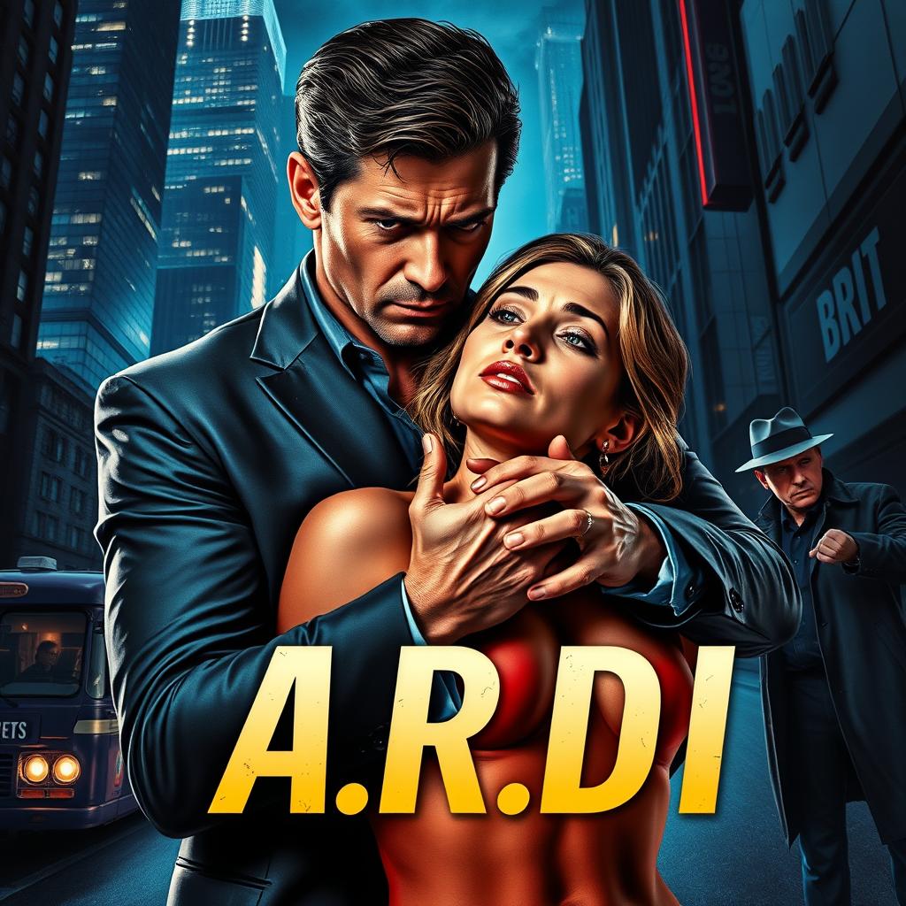 A striking dark romance book cover that vividly portrays a wealthy, dominant man gripping a vulnerable woman by the neck in a thrilling nighttime cityscape