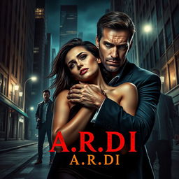 A compelling dark romance book cover set in a modern urban landscape, showcasing a wealthy, dominant man gripping a defenseless woman by the neck