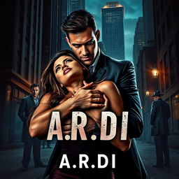 A compelling dark romance book cover set in a modern urban landscape, showcasing a wealthy, dominant man gripping a defenseless woman by the neck