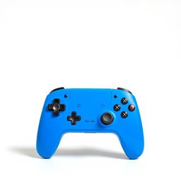 A small blue gaming device paired with a sleek black wireless controller, positioned prominently against a clean white background