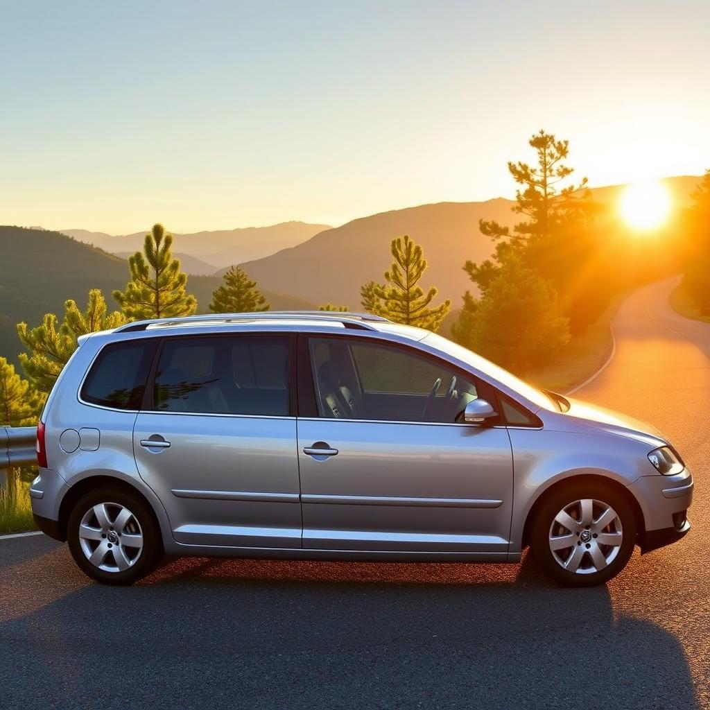 A stunning 2005 Volkswagen Voyage parked on a scenic road with beautiful nature in the background