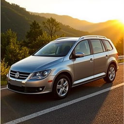 A stunning 2005 Volkswagen Voyage parked on a scenic road with beautiful nature in the background