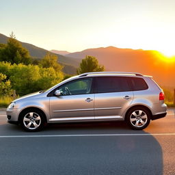 A stunning 2005 Volkswagen Voyage parked on a scenic road with beautiful nature in the background