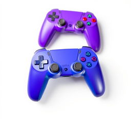 A blue rectangular gaming device paired with a vibrant purple wireless controller, all set against a clean white background