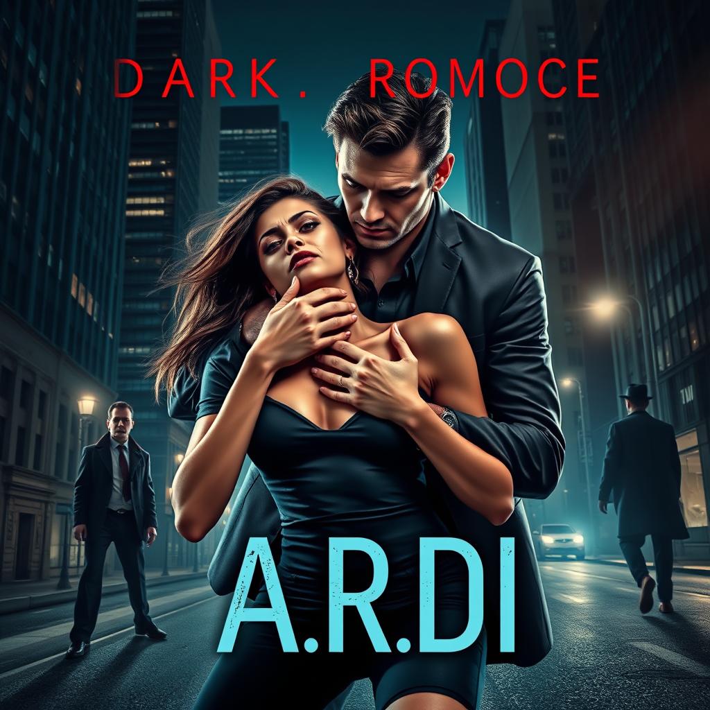 An intriguing dark romance book cover featuring a wealthy, dominant man gripping a defenseless woman by the neck amidst a thrilling nighttime city backdrop