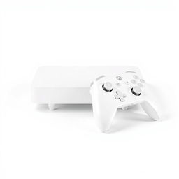 A white rectangular gaming device paired with a matching white wireless controller, all set against a seamless white background