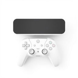 A white rectangular gaming device paired with a matching white wireless controller, all set against a seamless white background