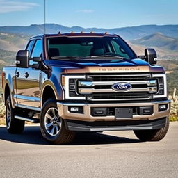 An impressive 2025 Ford F100 V8 diesel truck, showcasing its bold and muscular design with a shiny exterior