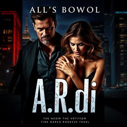 A dramatic book cover in the style of dark romance, featuring a wealthy man and a vulnerable woman amidst a nighttime cityscape