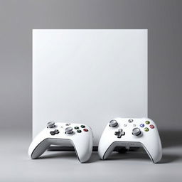 A large white gaming device showcased prominently in the center, featuring a sleek and modern design with smooth lines and rounded edges