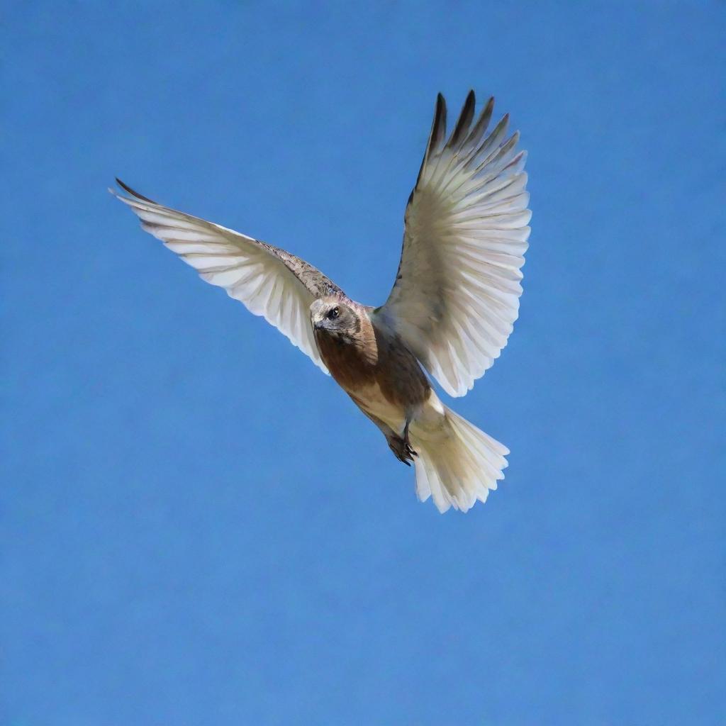 A beautiful bird spreading its wings, ready to take flight against a clear blue sky.