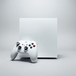 A white squared gaming device prominently displayed in the center, designed with sharp corners and a minimalistic aesthetic that exudes modernity