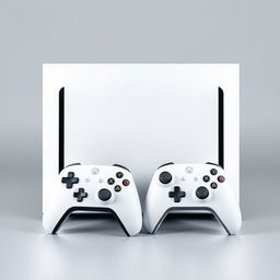 A white squared gaming device prominently displayed in the center, designed with sharp corners and a minimalistic aesthetic that exudes modernity