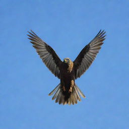 A beautiful bird spreading its wings, ready to take flight against a clear blue sky.