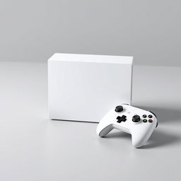 A white rectangular gaming device prominently displayed in the center, featuring a clean and modern design with sharp edges and a smooth matte finish