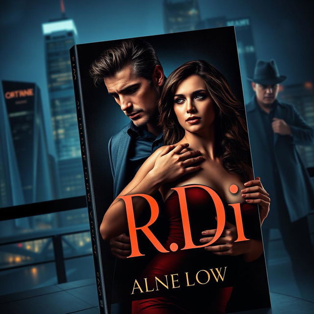 A striking book cover designed in the dark romance genre, featuring a wealthy man and a vulnerable woman in a tense scenario of pursuit set against the backdrop of a modern nighttime city