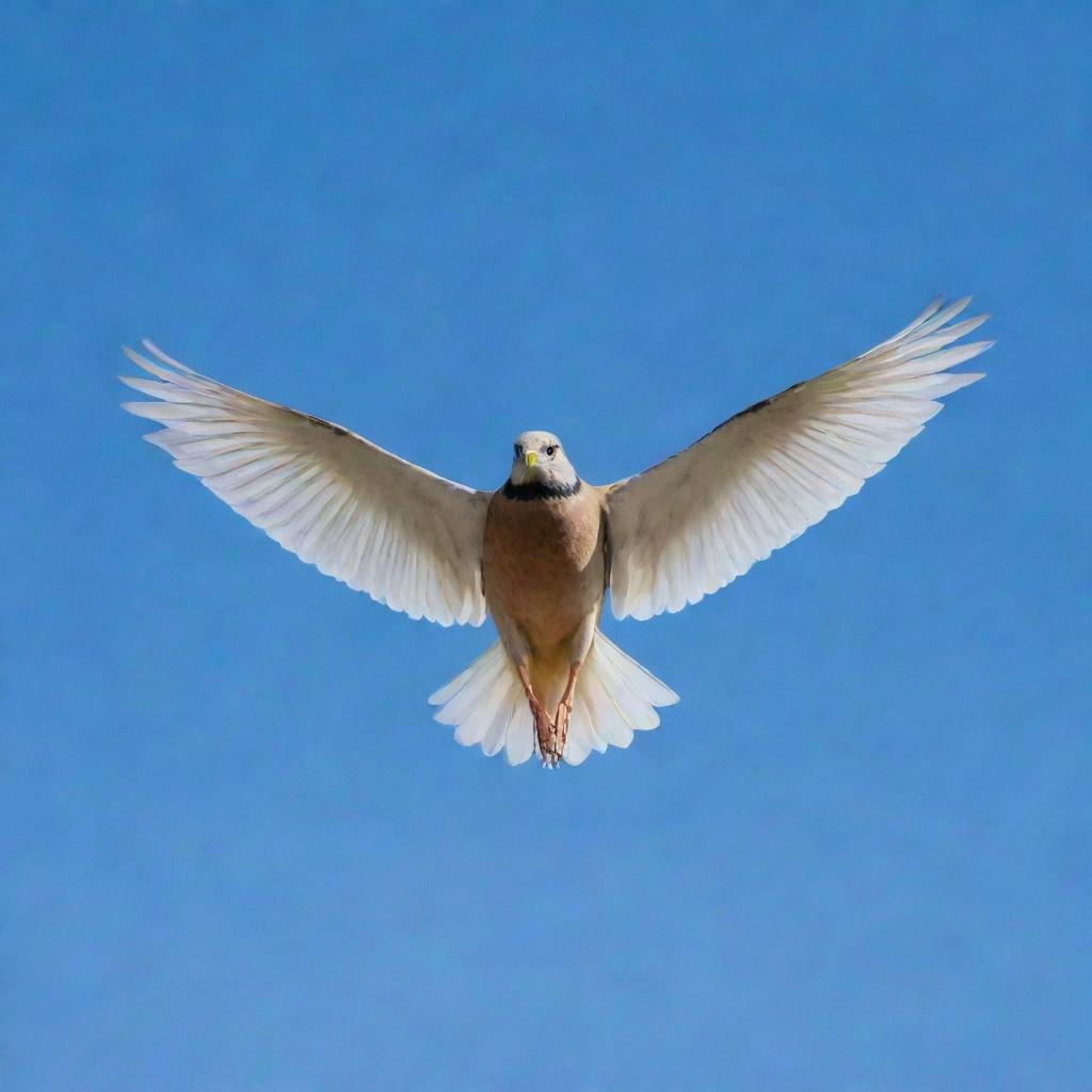 A beautiful bird spreading its wings, ready to take flight against a clear blue sky.