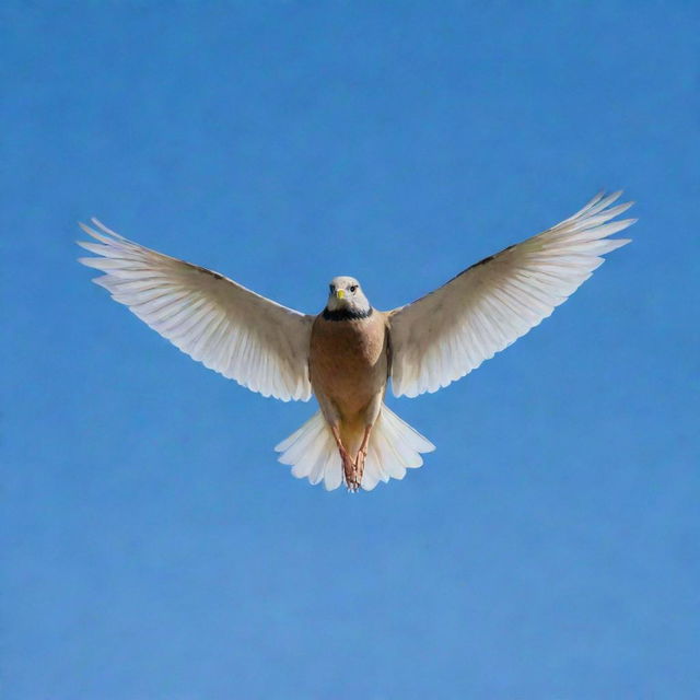 A beautiful bird spreading its wings, ready to take flight against a clear blue sky.