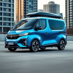 A stunning and compact 2025 FBelina van, featuring a sleek, modern design with smooth curves and a futuristic aesthetic