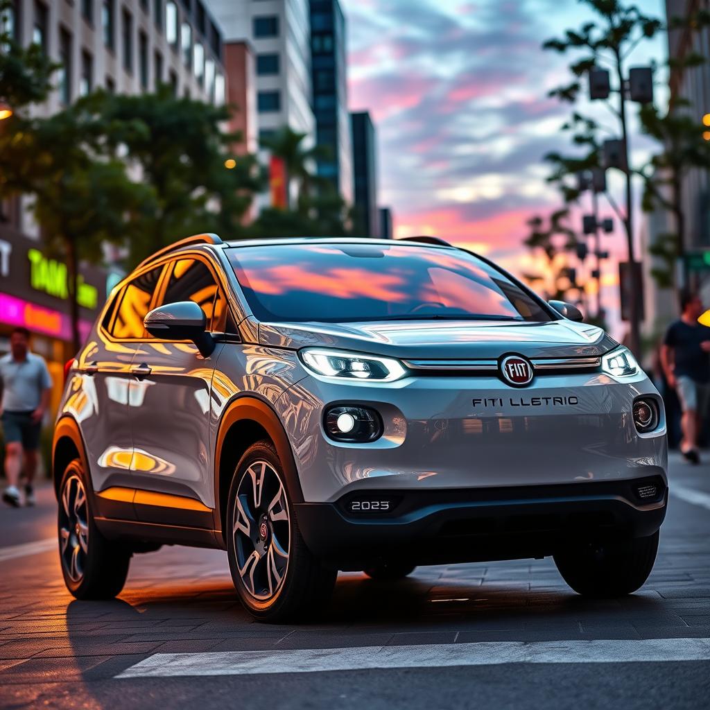 A stunning 2025 electric Fiat Palio, showcasing its sleek and modern design with smooth curves and sharp lines