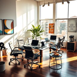 A vibrant and modern office space featuring sleek design elements