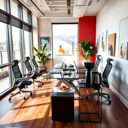 A vibrant and modern office space featuring sleek design elements