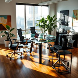 A vibrant and modern office space featuring sleek design elements