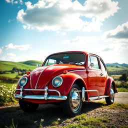 An incredible 1960 VW 1600, showcasing its distinctive vintage charm with a glossy, well-maintained body in a vibrant color, classic round headlights, and sleek lines