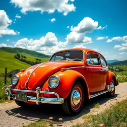 An incredible 1960 VW 1600, showcasing its distinctive vintage charm with a glossy, well-maintained body in a vibrant color, classic round headlights, and sleek lines