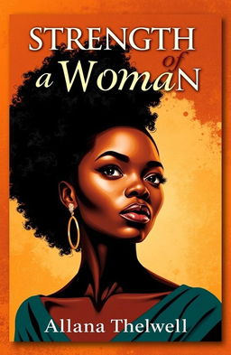 A vibrant book cover for 'Strength of a Woman' by Allana Thelwell, featuring a powerful black woman with a beautiful afro hairstyle