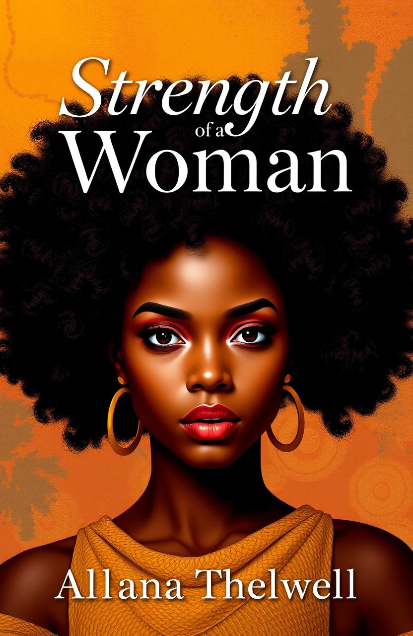 A vibrant book cover for 'Strength of a Woman' by Allana Thelwell, featuring a powerful black woman with a beautiful afro hairstyle