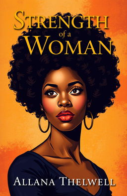 A vibrant book cover for 'Strength of a Woman' by Allana Thelwell, featuring a powerful black woman with a beautiful afro hairstyle